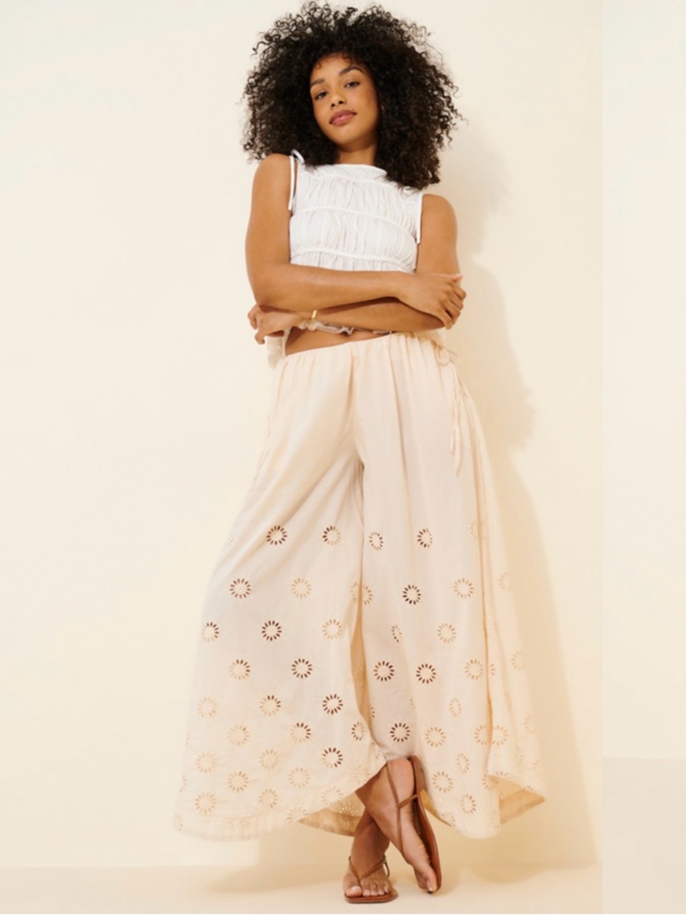 NWT Free People Sweet Serenade Wide-Leg Eyelet Pants size 12